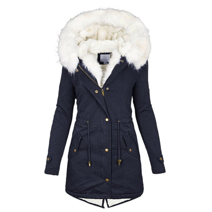 Hooded Fur-Collar Winter Parka - Velvette Muse