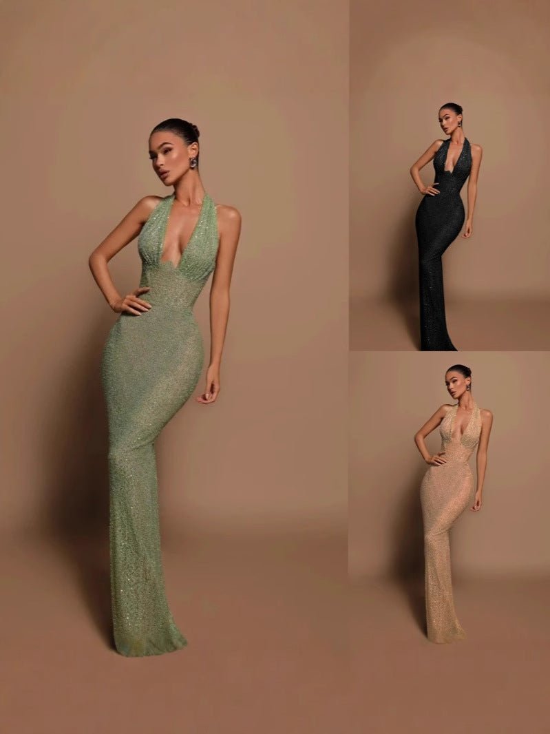 Sequin Halterneck Evening Dress - Velvette Muse