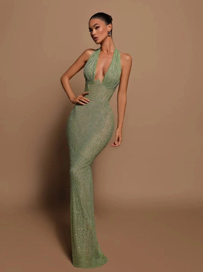 Sequin Halterneck Evening Dress - Velvette Muse