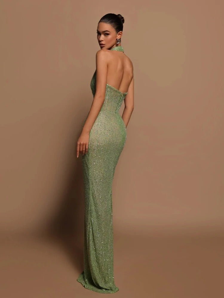 Sequin Halterneck Evening Dress - Velvette Muse